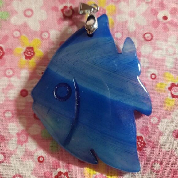 Jewelry - Carved Blue agate fish pendant